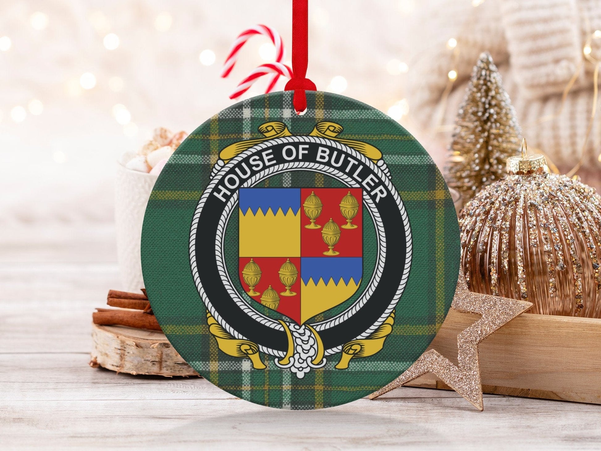 Physical Item Ornaments / one sided print 3.6" Butler Crest Irish tartan Christmas Ornament Decoration Ornaments