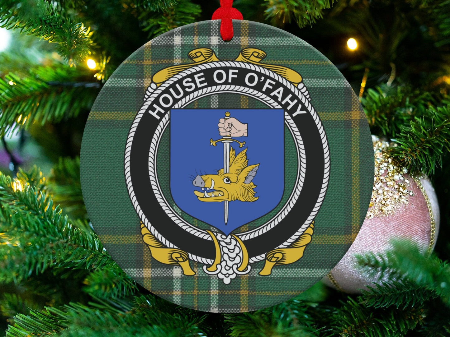 Physical Item Ornaments / one sided print 3.6" Fahy Crest Irish Tartan Christmas Ornament Decoration