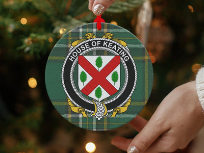 Physical Item Ornaments / one sided print 3.6" Keating Crest Irish tartan Christmas Ornament Decoration