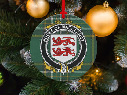 Physical Item Ornaments / one sided print 3.6" MacClancy Crest Irish tartan Christmas Ornaments