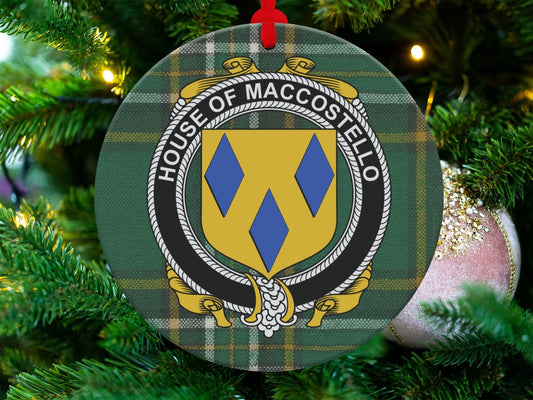 Physical Item Ornaments / one sided print 3.6" MacCostello Crest Irish tartan Christmas Ornaments