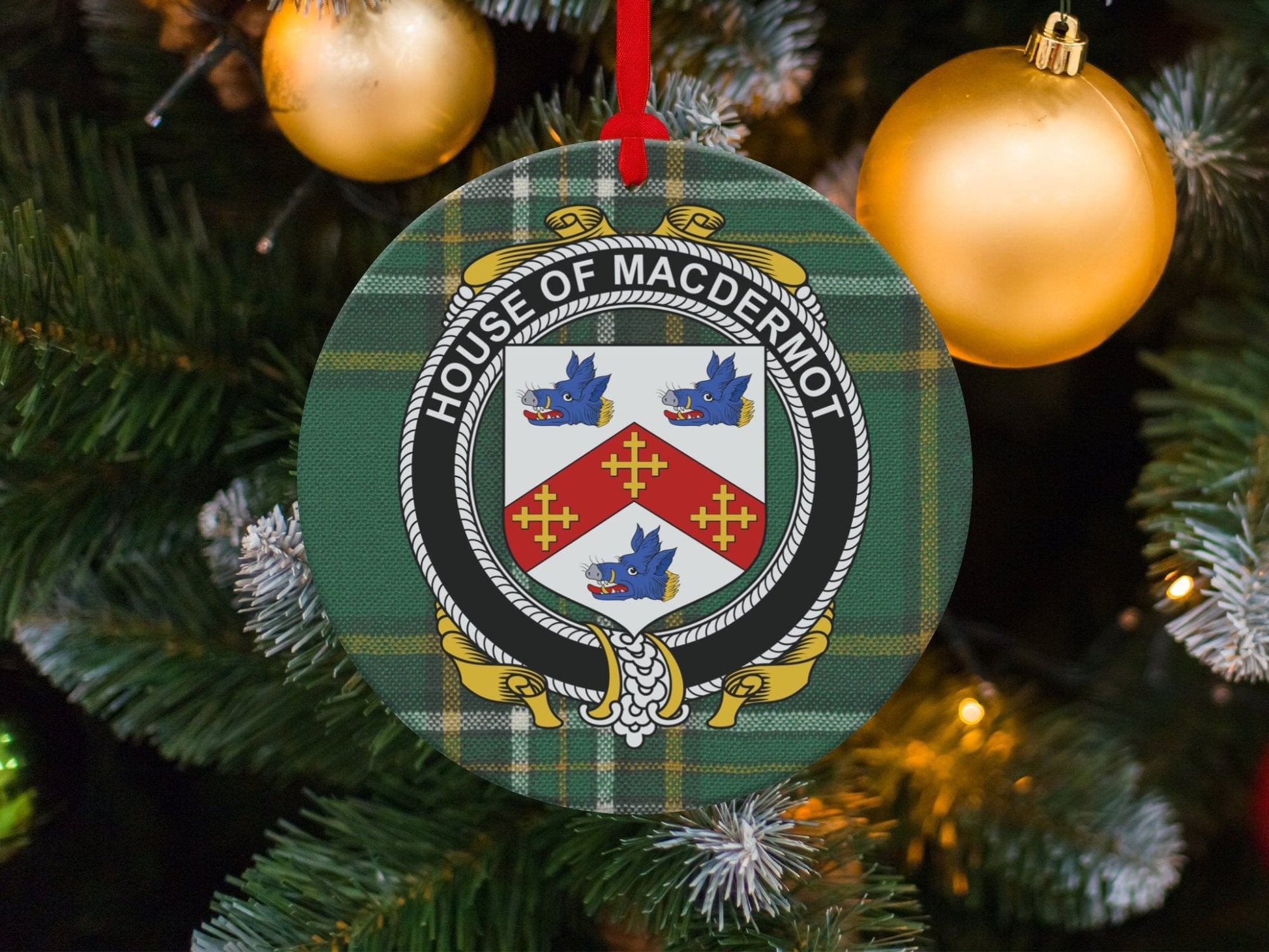 Physical Item Ornaments / one sided print 3.6" Macdermot Coat of Arms Irish Tartan Christmas Ornaments