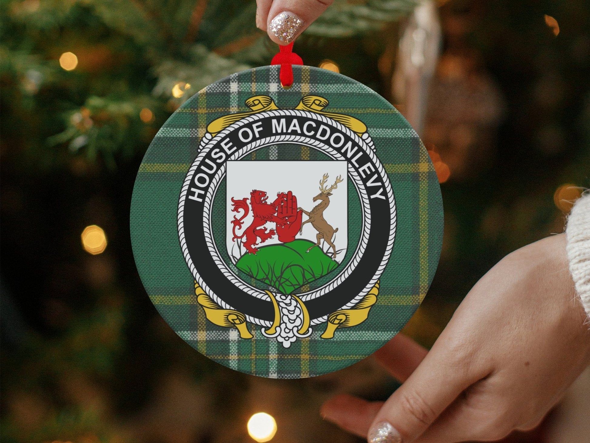 Physical Item Ornaments / one sided print 3.6" MacDonlevy Crest Irish tartan Christmas Ornaments