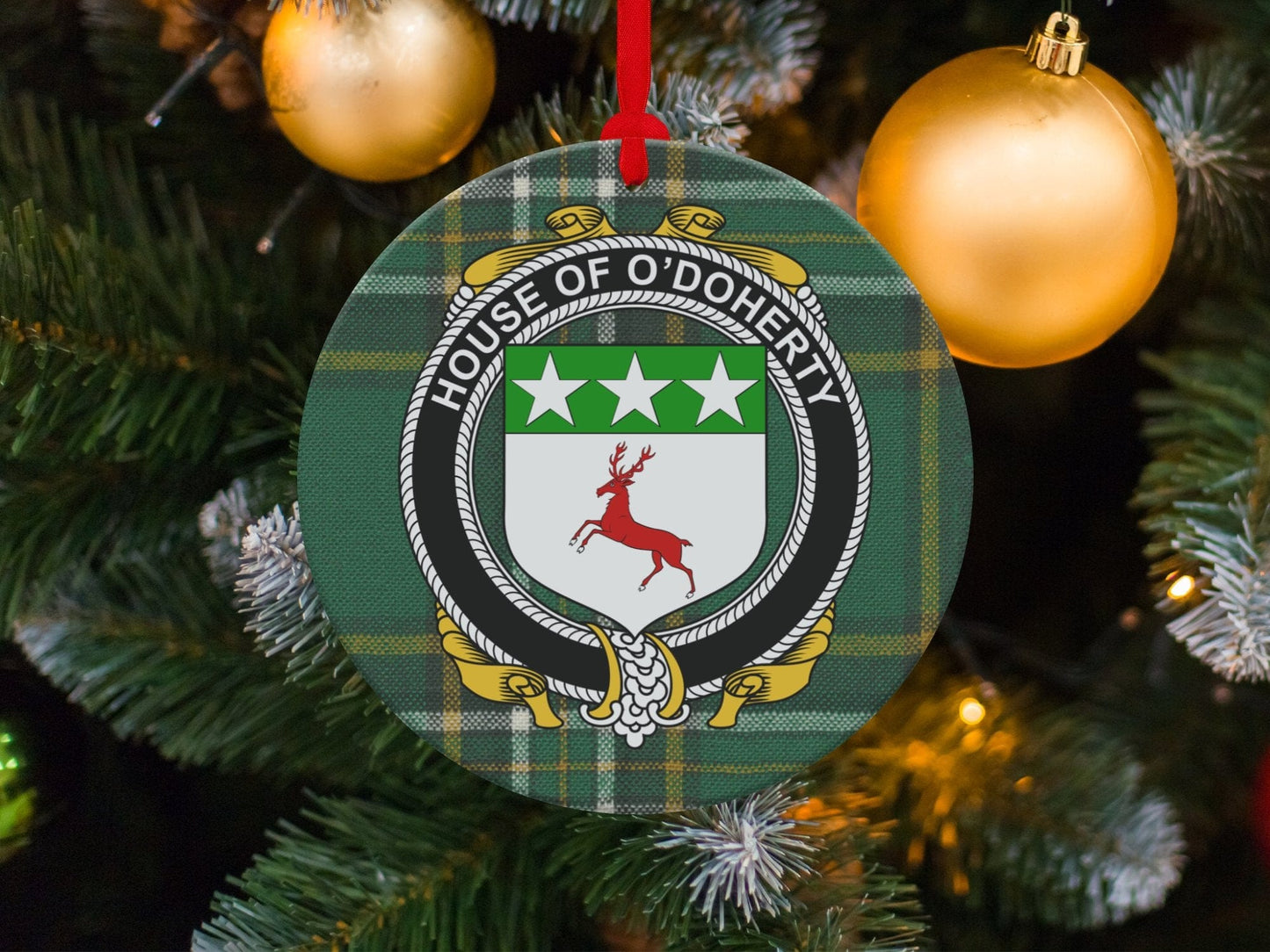 Physical Item Ornaments / one sided print 3.6" O'Doherty Crest Irish Tartan Christmas Decoration Ornaments