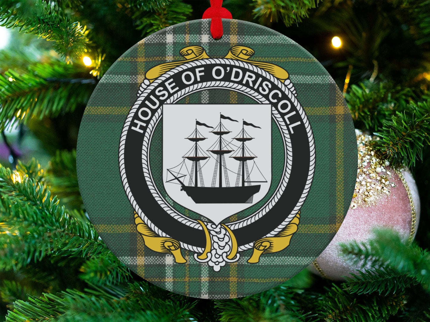 Physical Item Ornaments / one sided print 3.6" O'Driscoll Crest Irish tartan Christmas ornaments