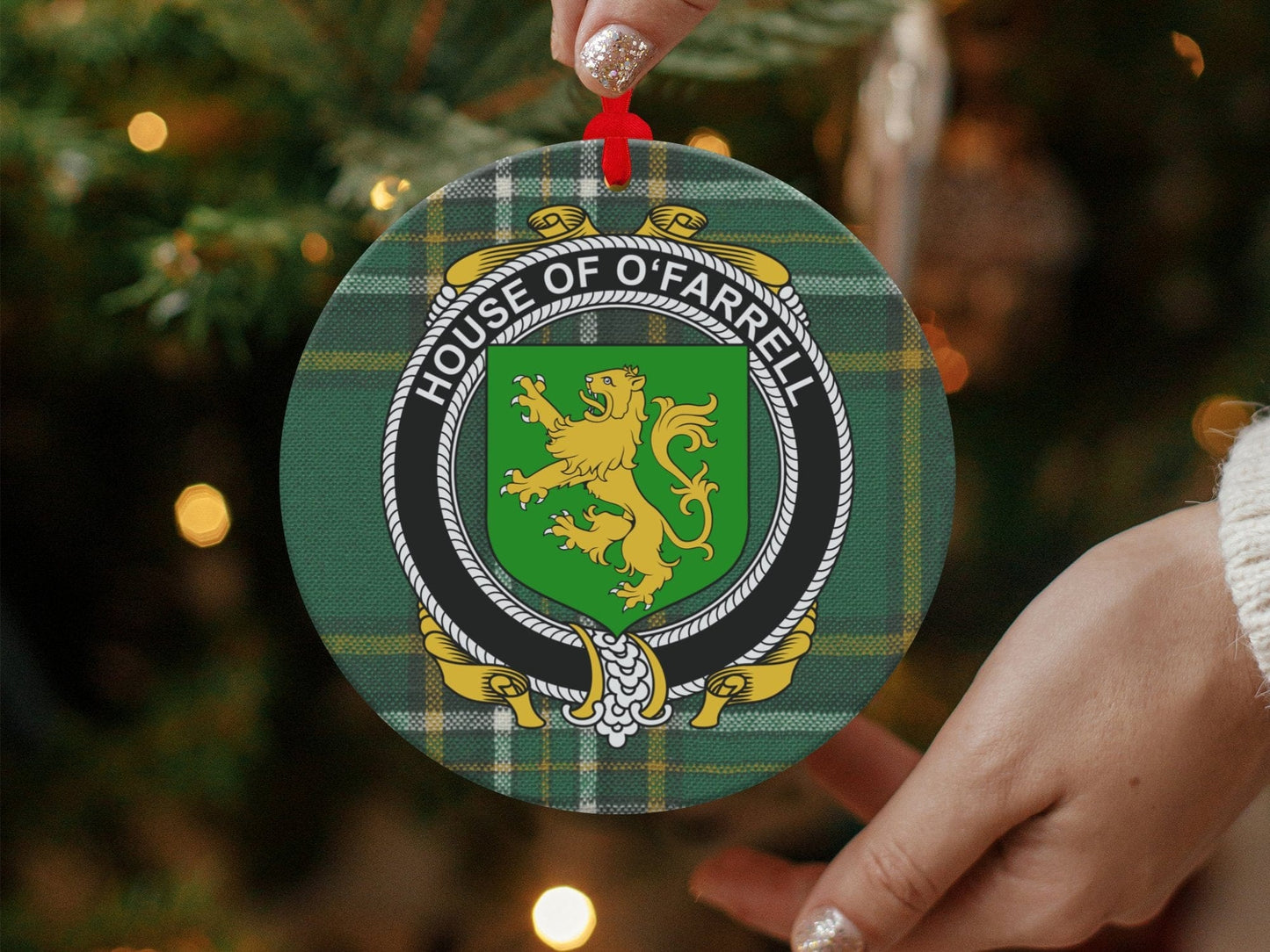 Physical Item Ornaments / one sided print 3.6" O'Farrell Crest Irish Tartan Christmas Ornament Decoration Ornaments