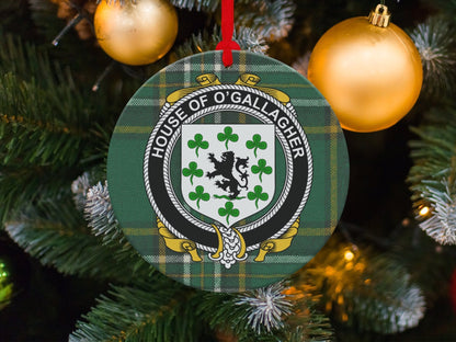 Physical Item Ornaments / one sided print 3.6" O'Gallagher Crest Irish Tartan Christmas Ornament Decorations