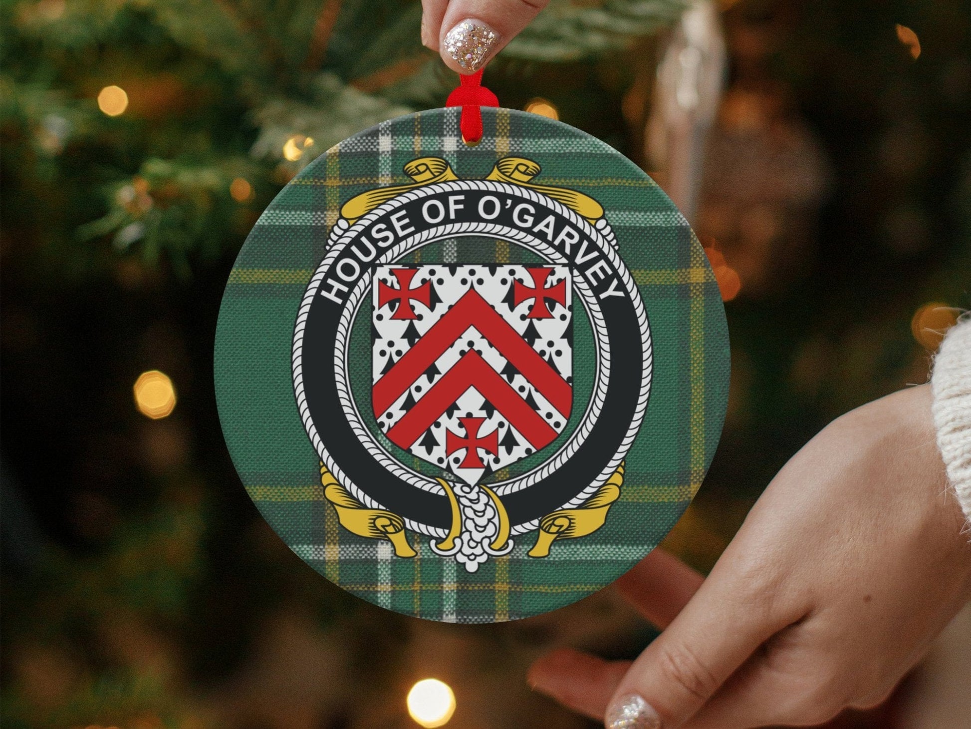 Physical Item Ornaments / one sided print 3.6" O'Garvey Crest Irish tartan Christmas Ornament Decorations