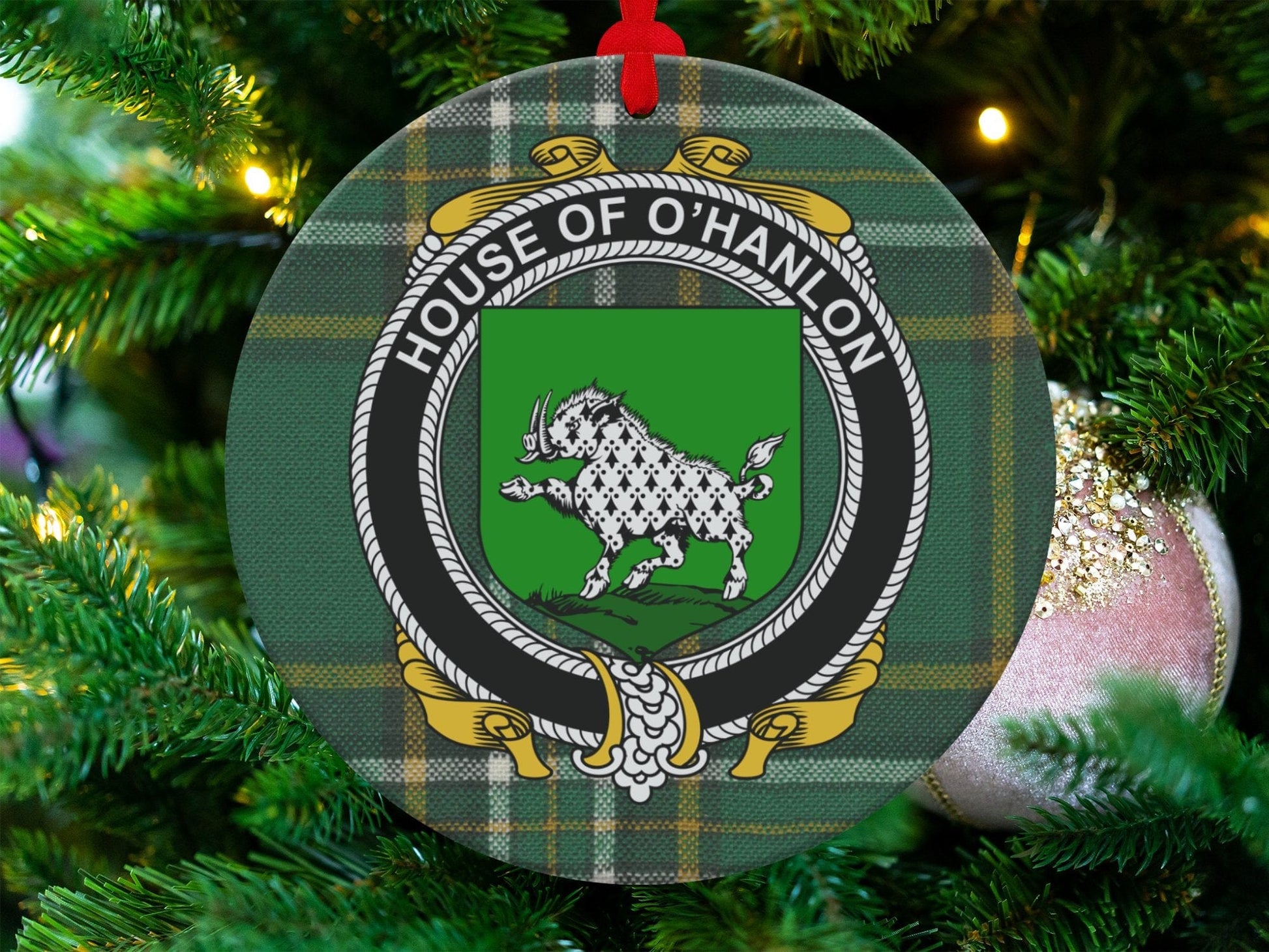 Physical Item Ornaments / one sided print 3.6" O'Hanlon Crest Irish tartan Christmas Ornament Decoration Ornaments