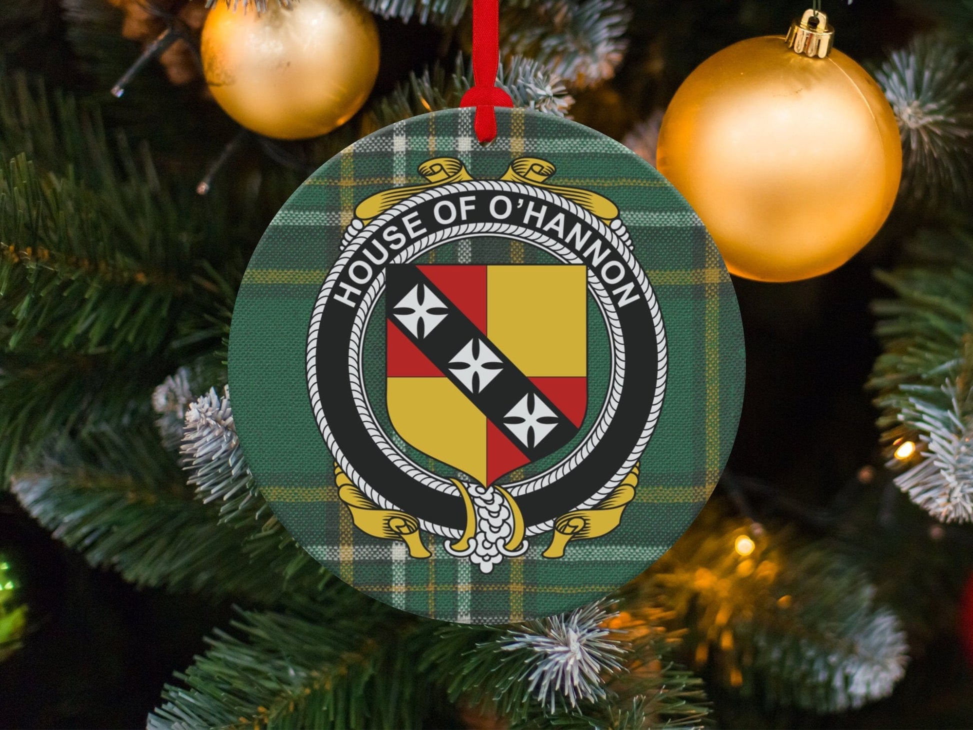 Physical Item Ornaments / one sided print 3.6" O'Hannon Crest Irish tartan Christmas Ornament Decorations