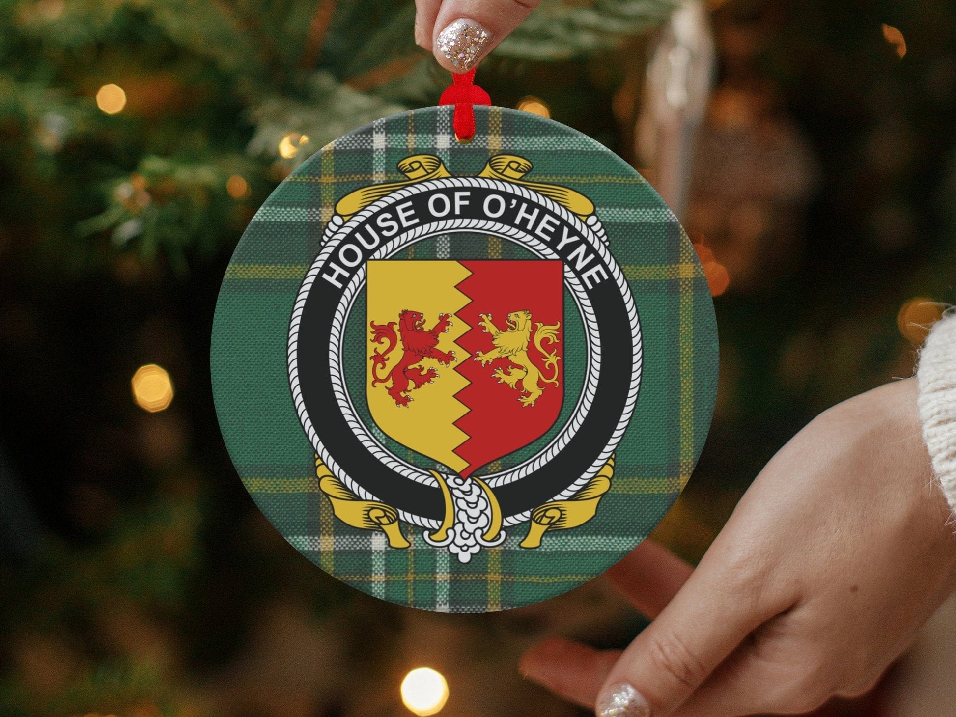 Physical Item Ornaments / one sided print 3.6" O'Heyne Crest Irish tartan Christmas Ornament Decoration