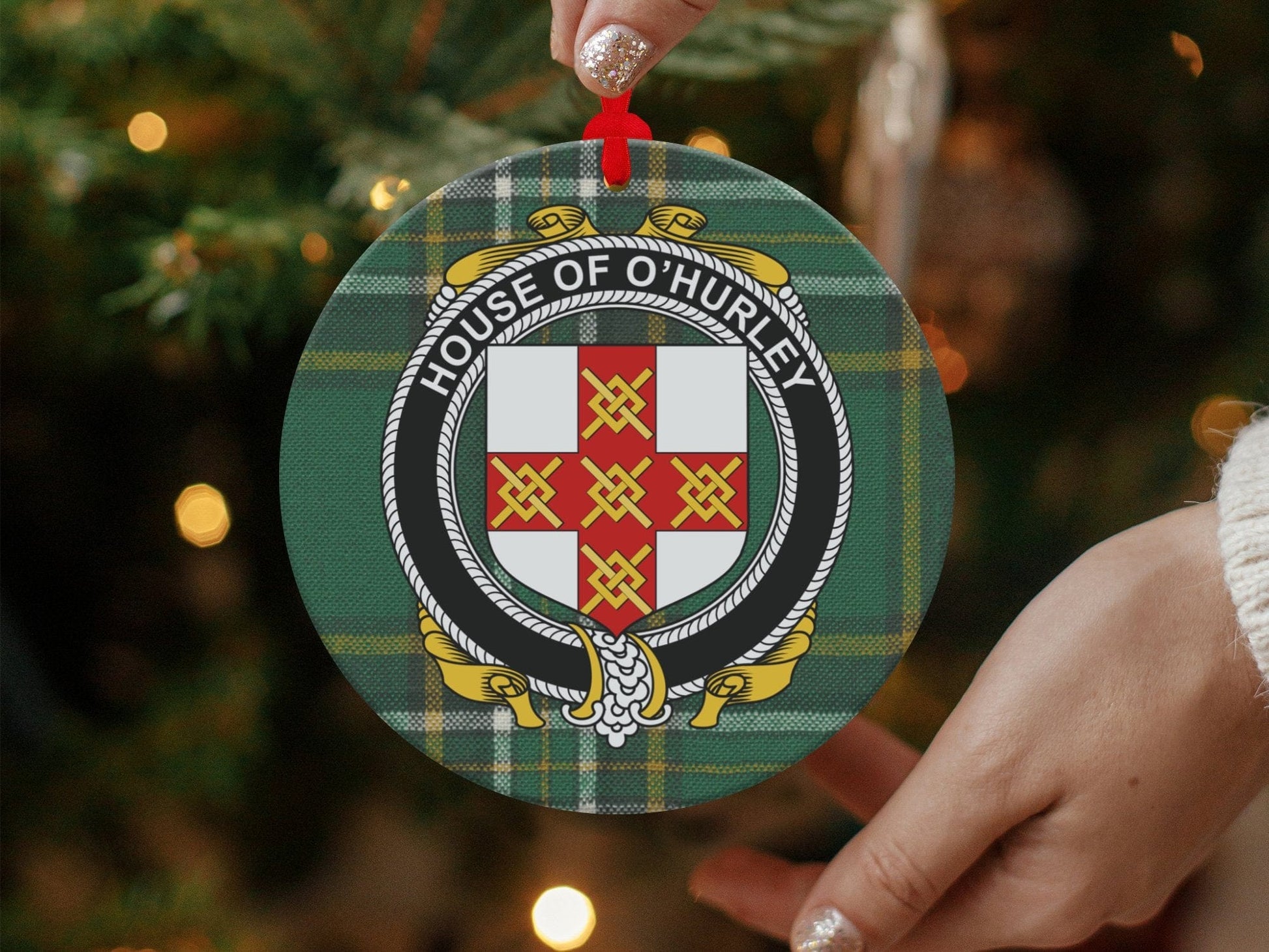 Physical Item Ornaments / one sided print 3.6" O'Hurley Crest Irish tartan Christmas ornament decoration Ornaments