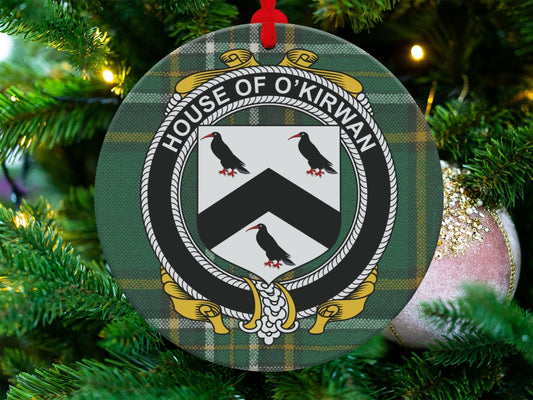 Physical Item Ornaments single sided print / one sided print 3.6" Kirwan Crest Irish Surname Tartan Christmas Ornaments