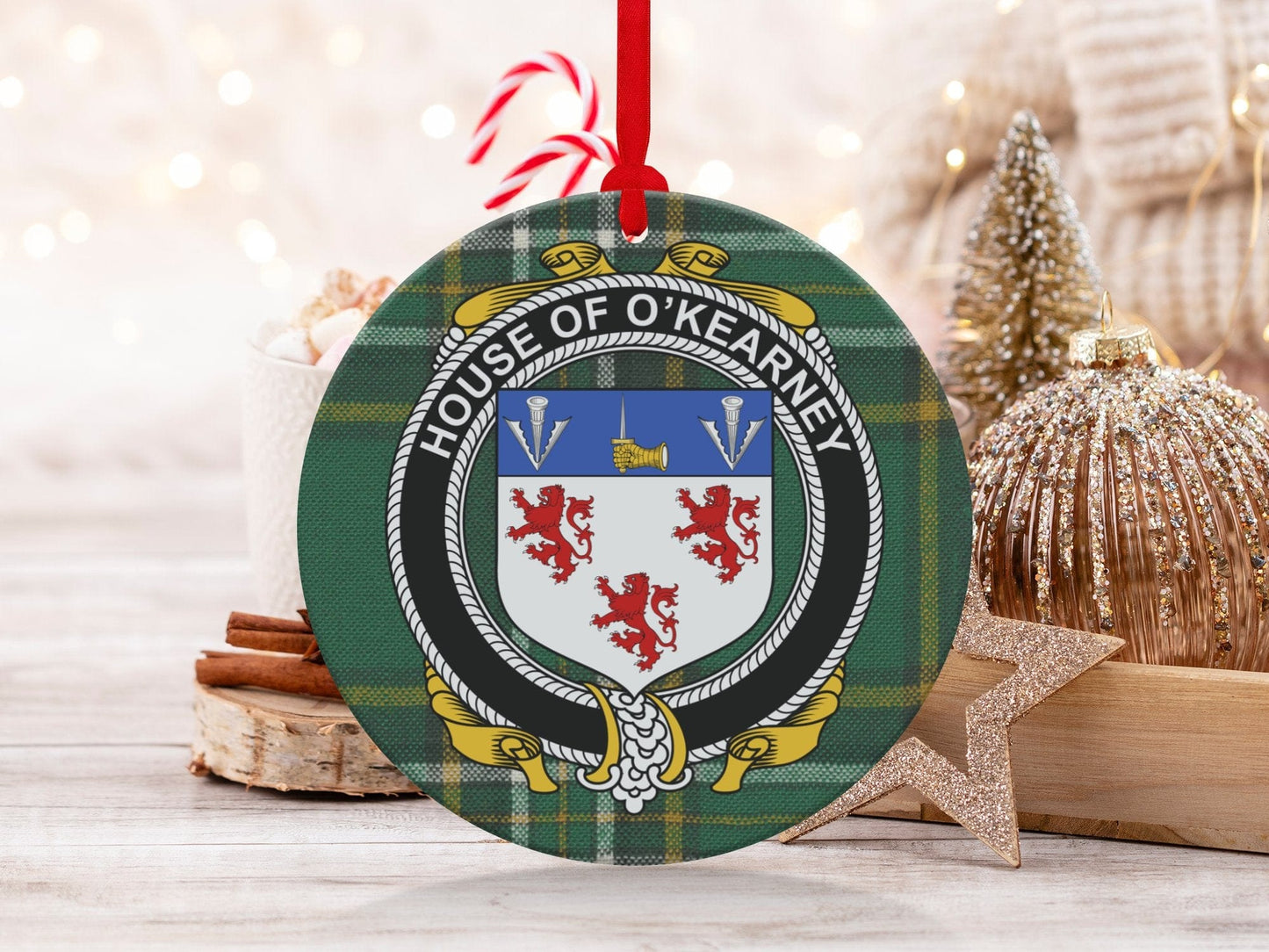 Physical Item Ornaments single sided print / one sided print 3.6" O'Kearney Crest Irish surname tartan christmas ornament decoration Ornaments