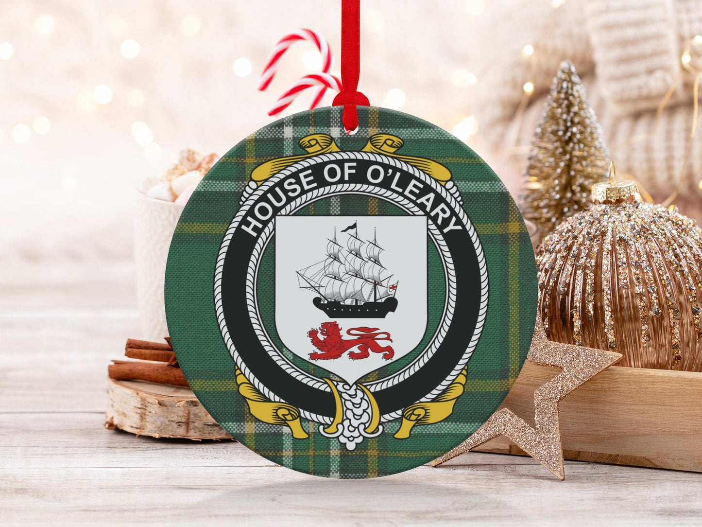 Physical Item Ornaments single sided print / one sided print 3.6" O'Leary Crest Irish Surname Tartan Christmas Ornament Decor