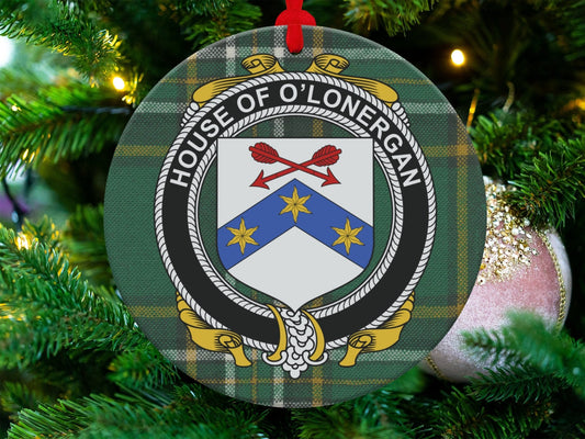 Physical Item Ornaments single sided print / one sided print 3.6" O'Lonergan Crest Irish surname tartan christmas ornament decoration Ornaments