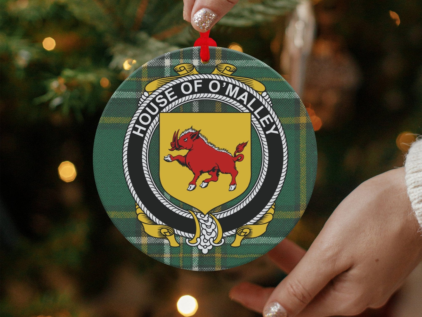 Physical Item Ornaments single sided print / one sided print 3.6" O Malley Crest Irish Surname Tartan Christmas Ornaments