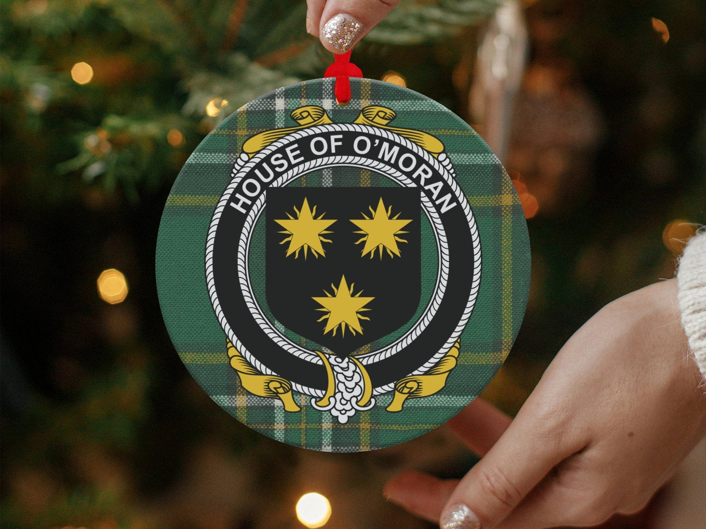 Physical Item Ornaments single sided print / one sided print 3.6" O'Moran Crest Irish Surname Tartan Christmas Ornament Decoration