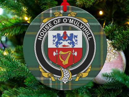 Physical Item Ornaments single sided print / one sided print 3.6" O'Mulvihill Crest Irish surname tartan christmas Ornaments