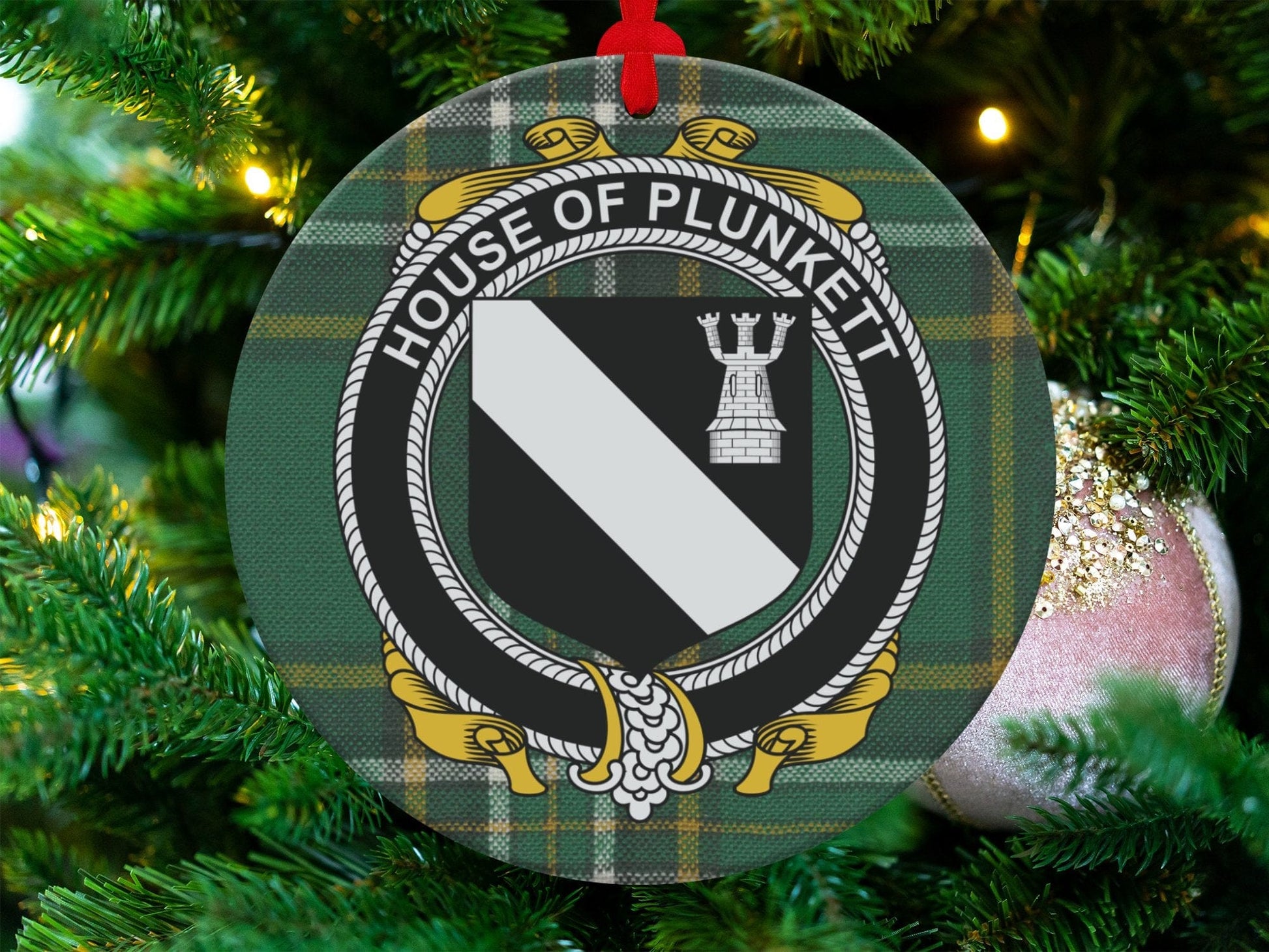 Physical Item Ornaments single sided print / one sided print 3.6" Plunkett Crest Irish surname tartan christmas ornament Ornaments