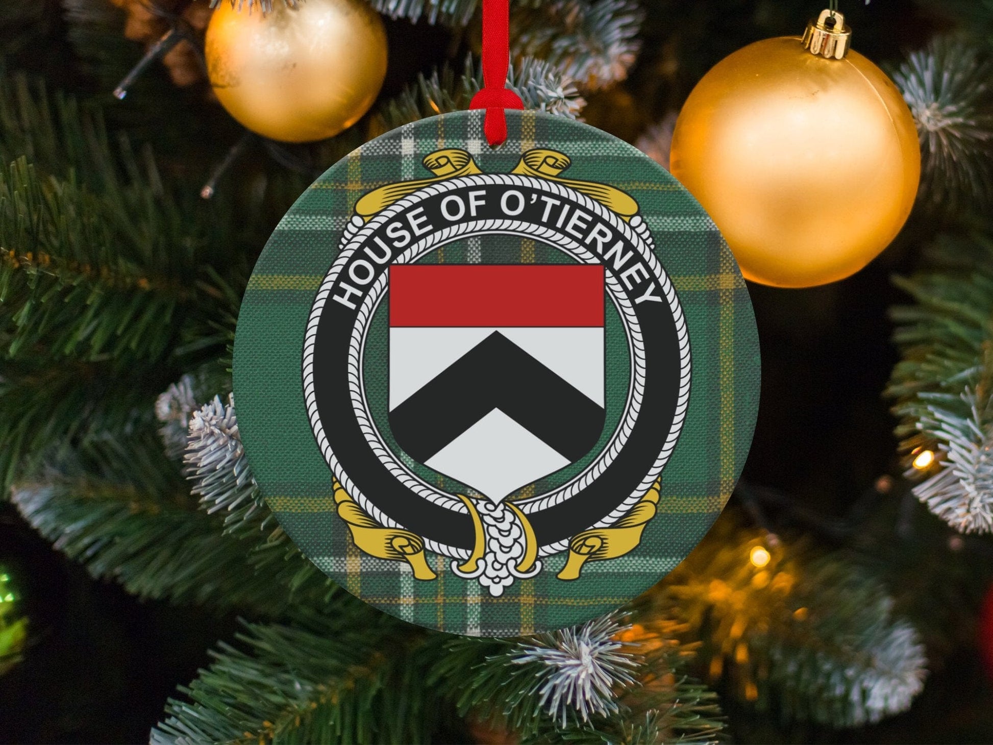 Physical Item Ornaments single sided print / one sided print 3.6" Tierney Crest Irish surname tartan christmas ornament Ornaments