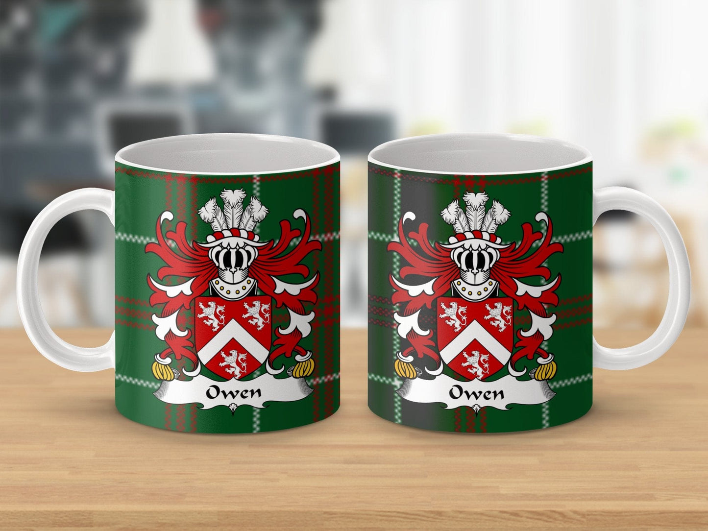 Physical Item Owen Welsh Crest on National Tartan Background Mug