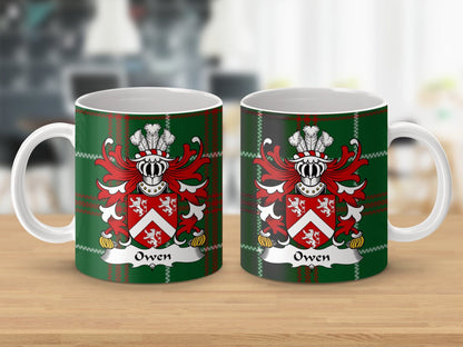 Physical Item Owen Welsh Crest on National Tartan Background Mug