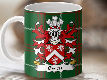 Physical Item Owen Welsh Crest on National Tartan Background Mug