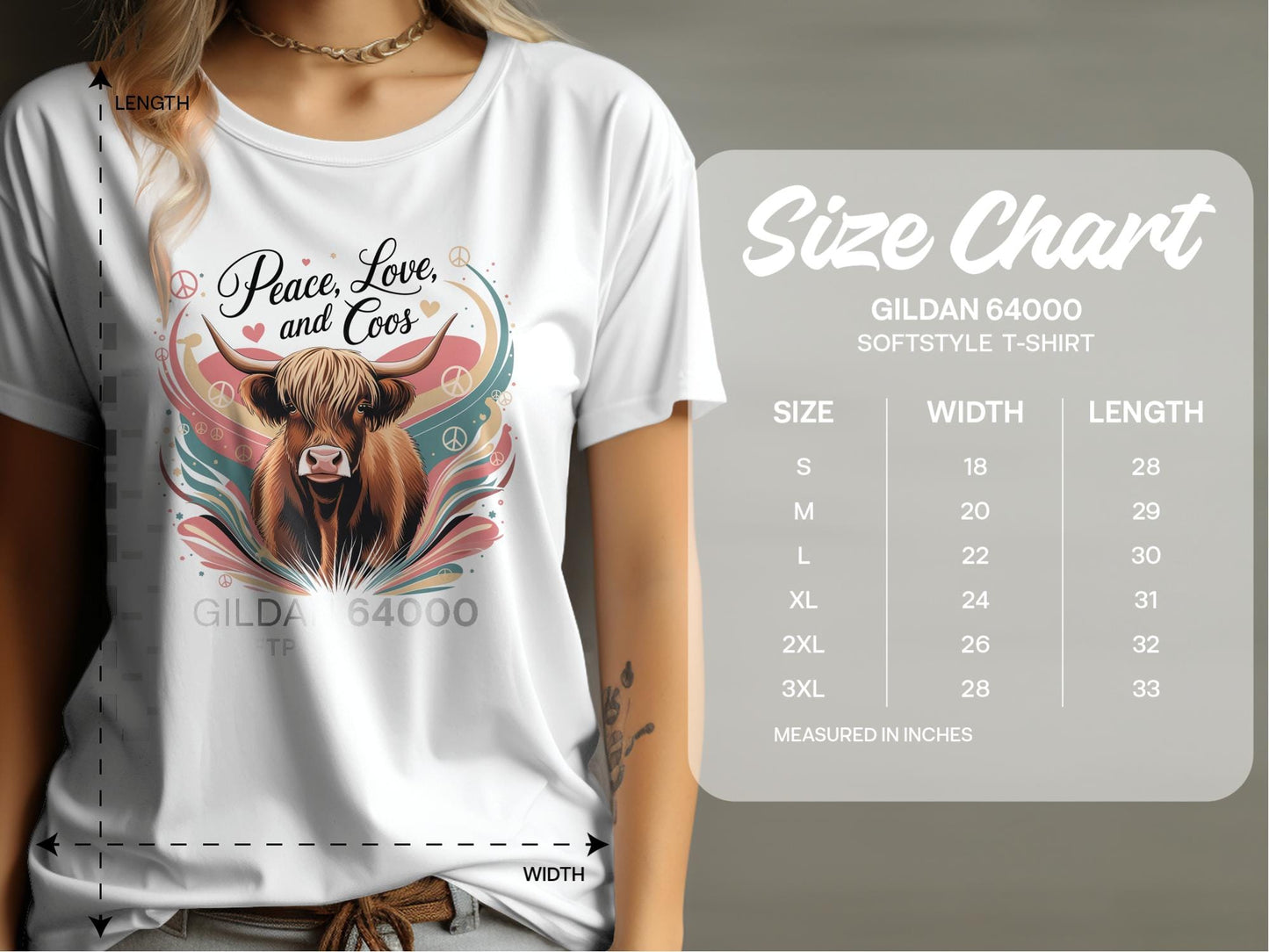 Physical Item Peace Love and Coos Highland Cow T-Shirts