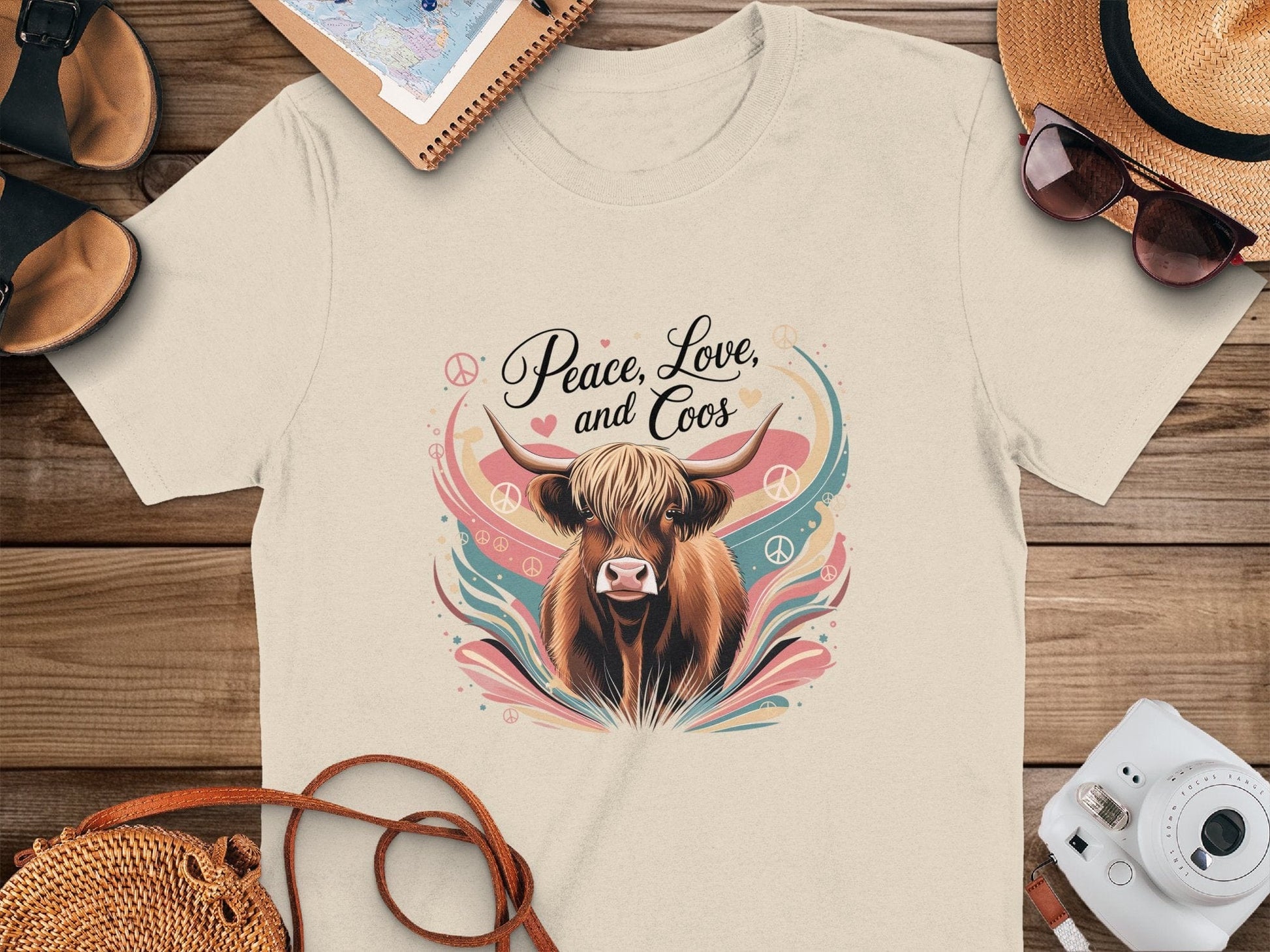 Physical Item Peace Love and Coos Highland Cow T-Shirts