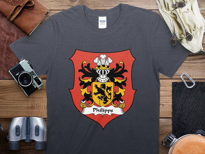 Physical Item Philipps Welsh Surname Coat of Arms Emblem T-Shirt