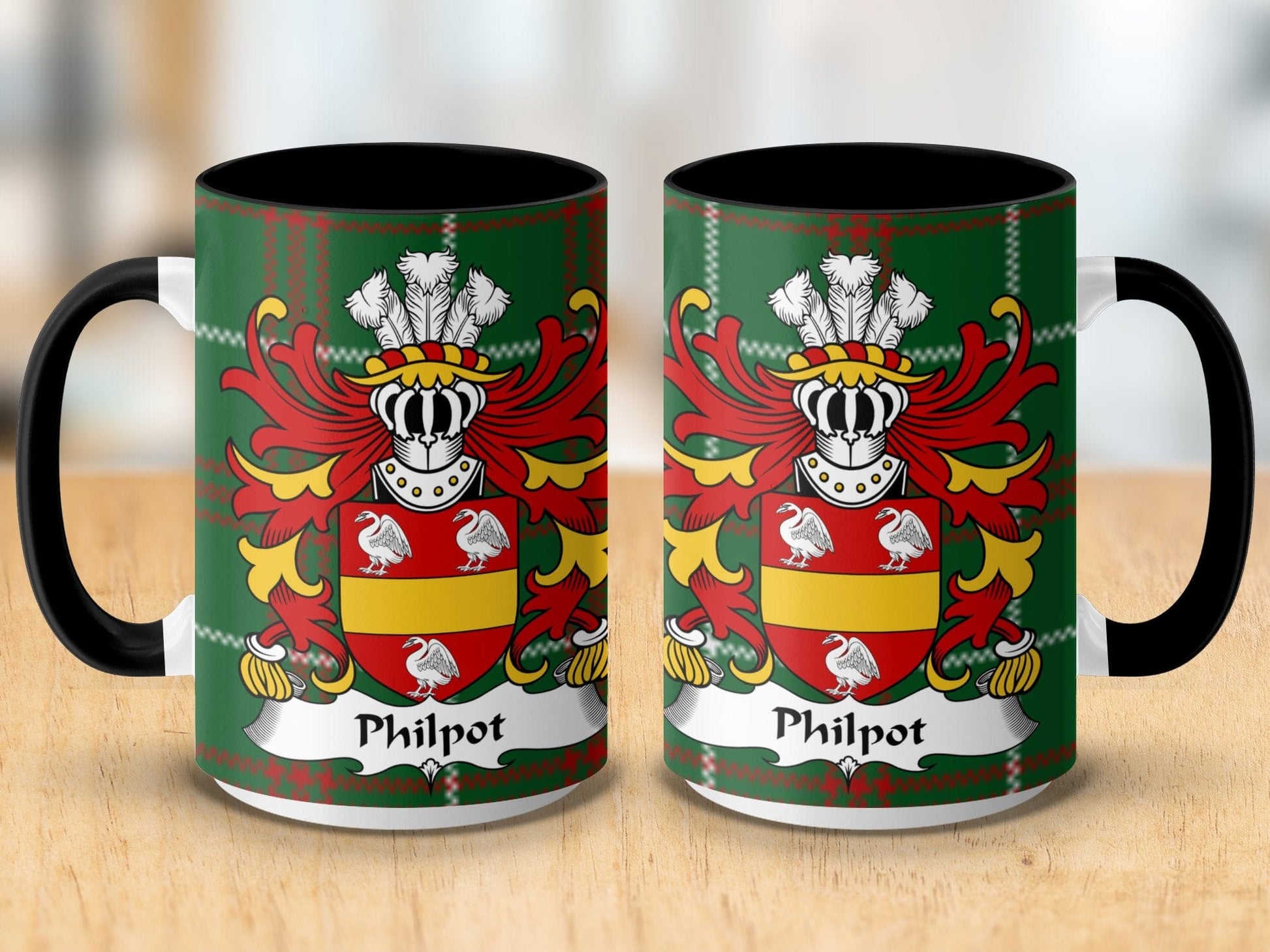 Physical Item Philpot Surname Coat of Arms on National Tartan Mug