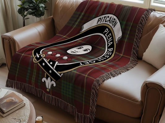 Pitcairn Clan Crest Tartan Scottish Woven Blanket - Celtic Ancestry Gifts
