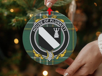 Physical Item Plunkett Crest Irish surname tartan christmas ornament Ornaments