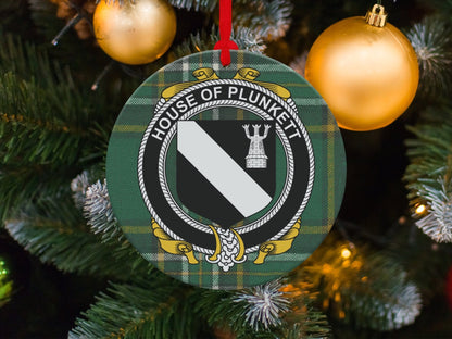 Physical Item Plunkett Crest Irish surname tartan christmas ornament Ornaments