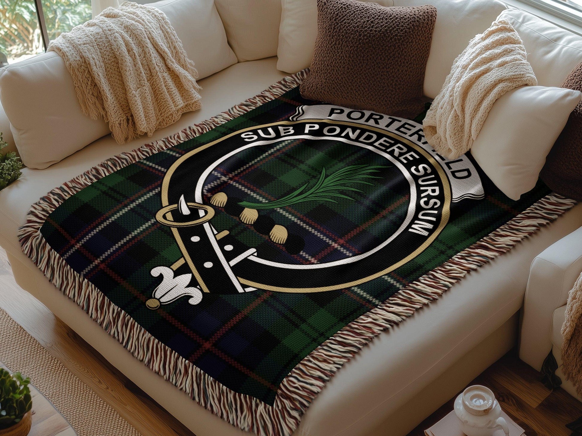 Physical Item Porterfield Clan Crest Tartan Scottish Woven Blanket