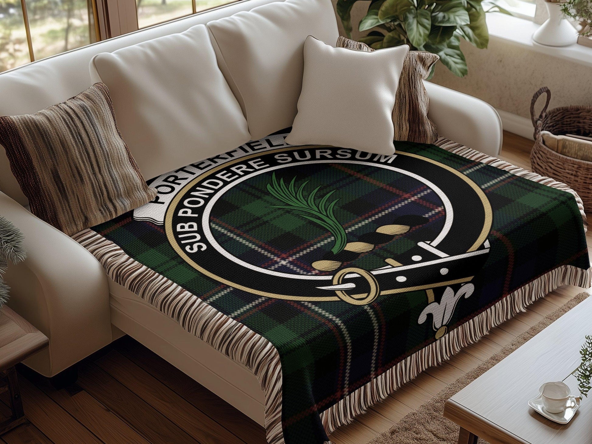 Physical Item Porterfield Clan Crest Tartan Scottish Woven Blanket