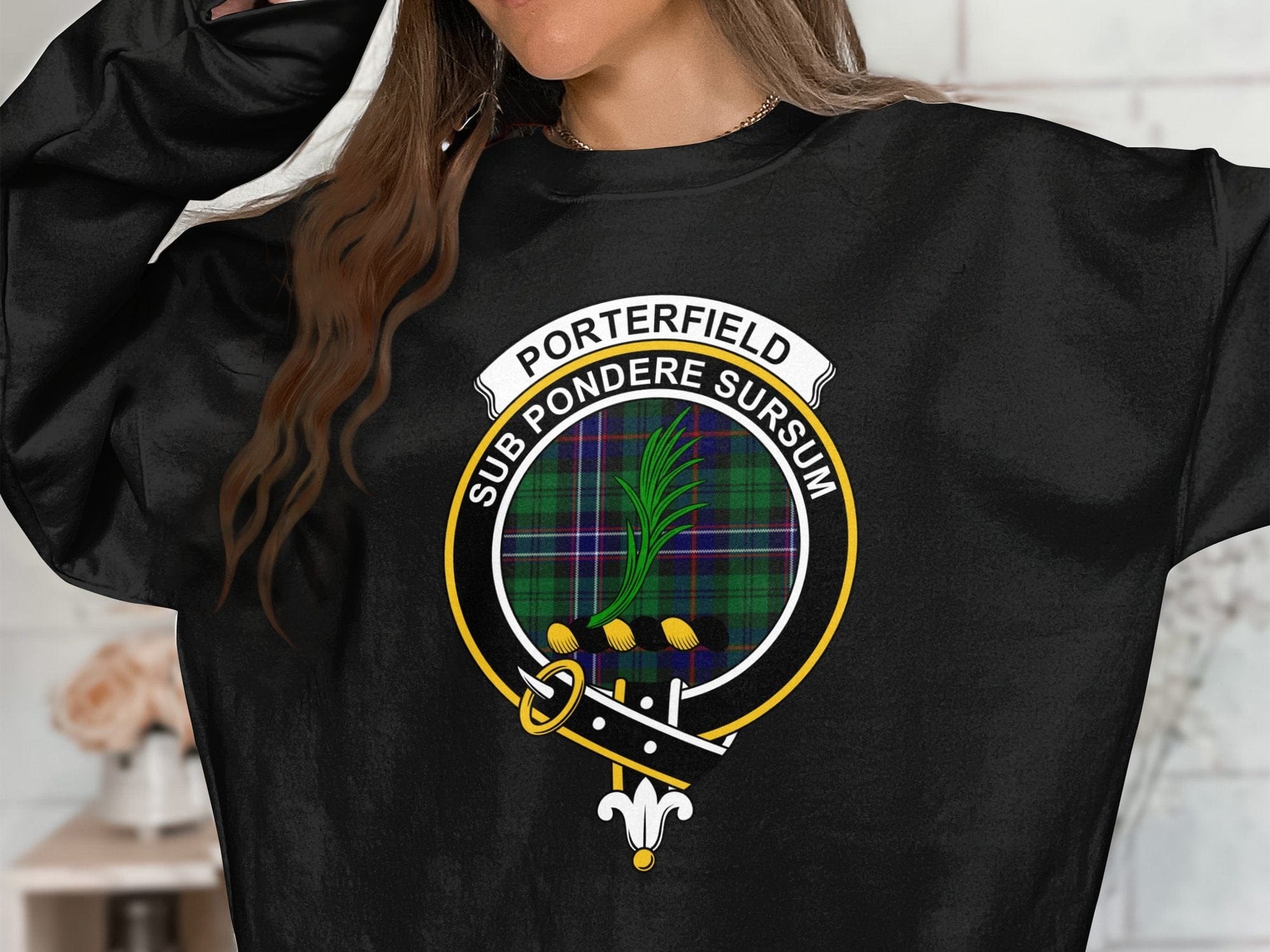 Physical Item Porterfield Scottish Clan Crest Tartan long sleeve tee sweatshirt hoodie