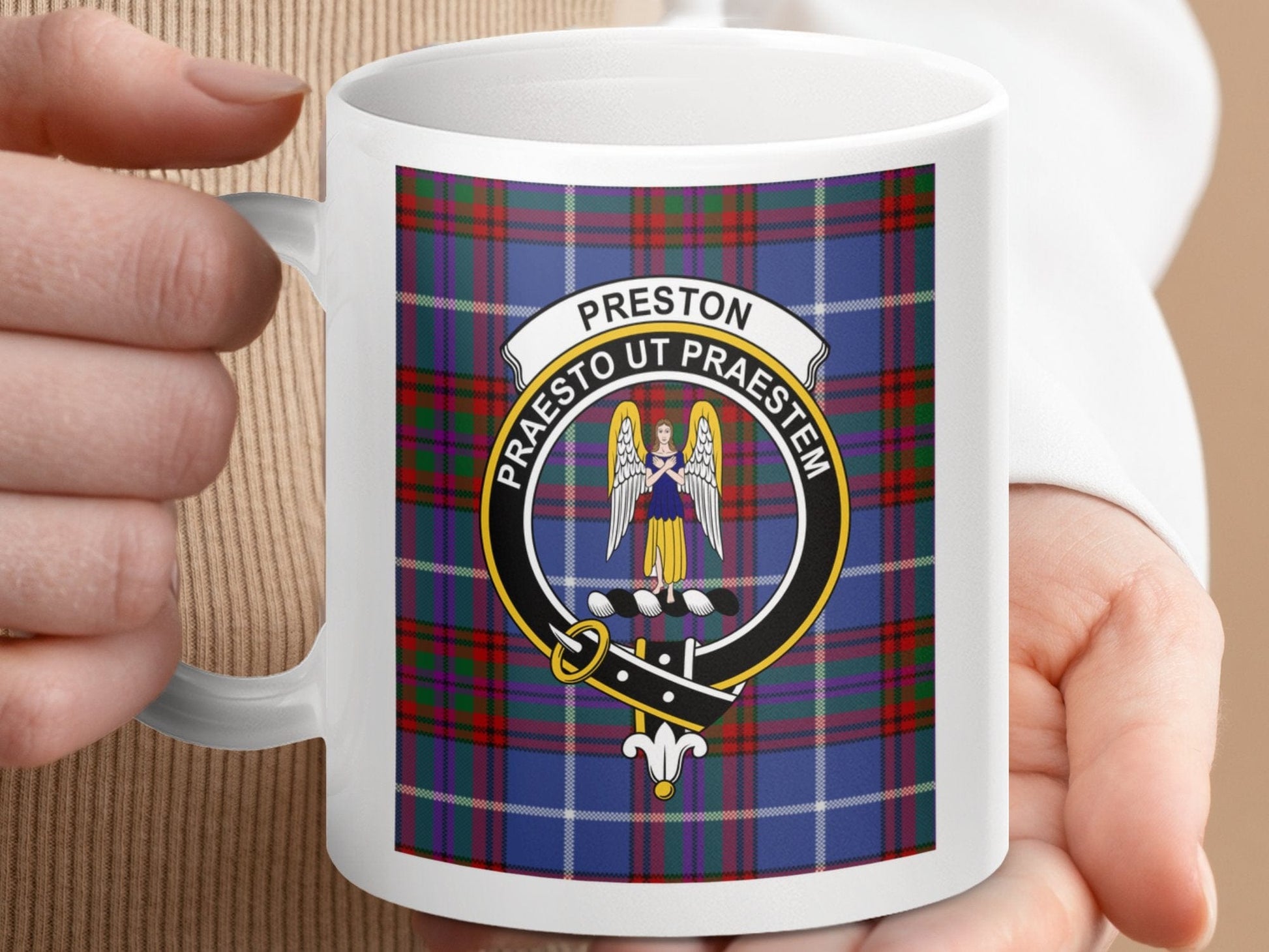 Physical Item Preston Clan Scottish Tartan Crest Mugs