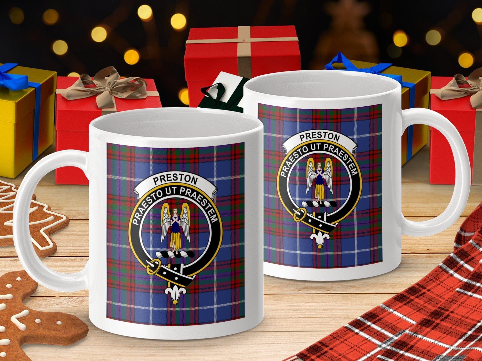 Physical Item Preston Clan Scottish Tartan Crest Mugs