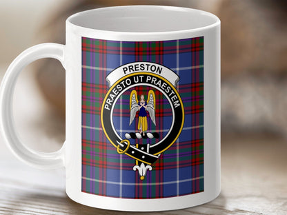 Physical Item Preston Clan Scottish Tartan Crest Mugs