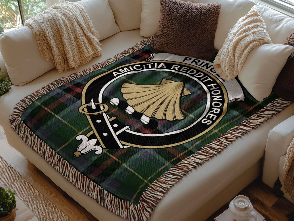 Pringle Clan Crest Tartan Scottish Woven Blanket - Celtic Ancestry Gifts