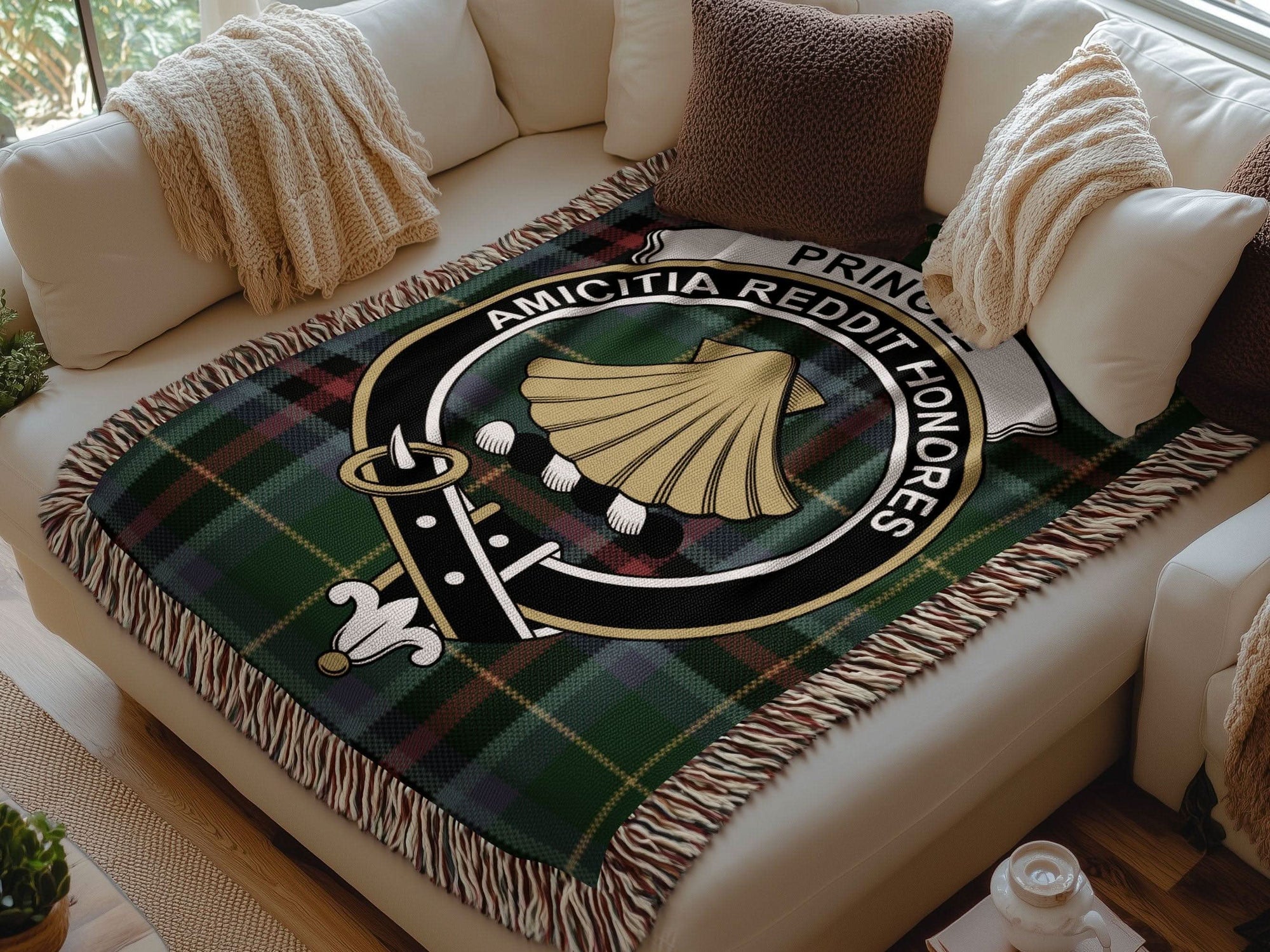 Pringle Clan Crest Tartan Scottish Woven Blanket - Celtic Ancestry Gifts