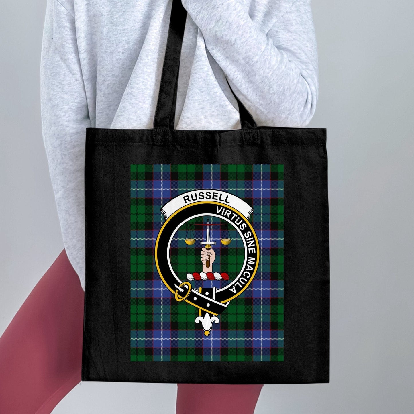 Physical Item Proud Scottish Clan Crest on Tartan Background Tote Bag