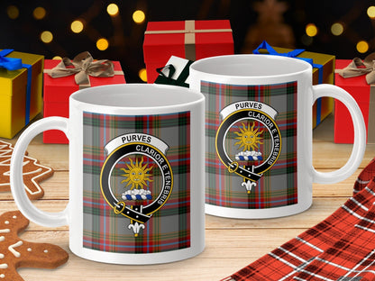 Physical Item Purves Clan Scottish Tartan Crest Mugs