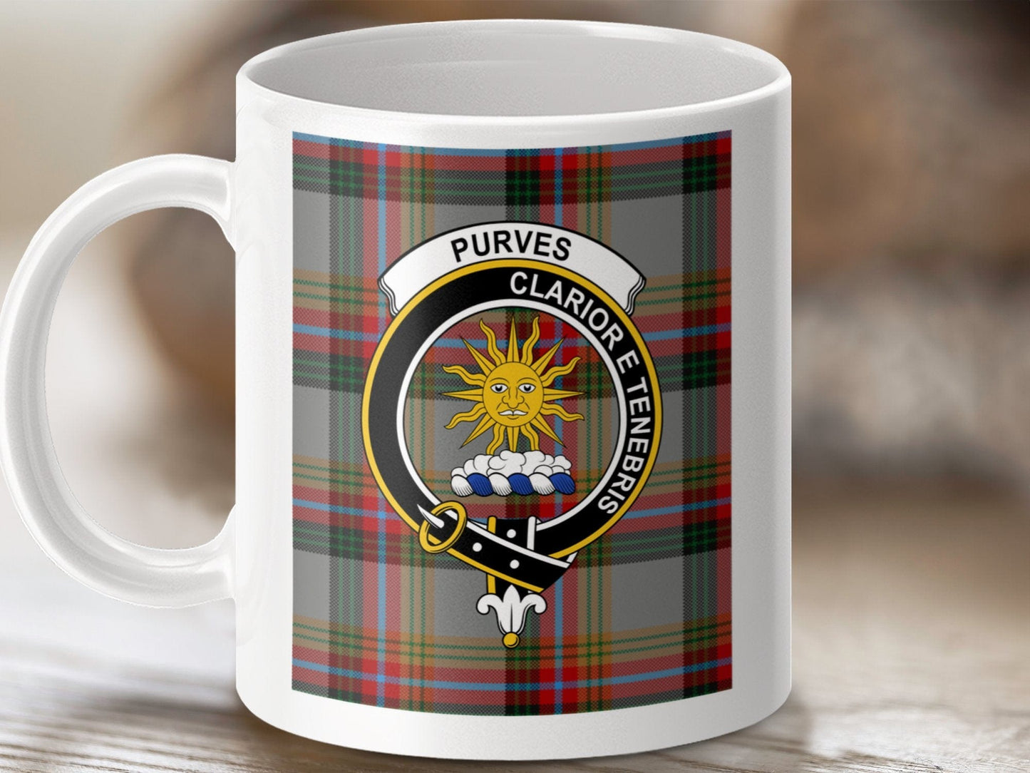 Physical Item Purves Clan Scottish Tartan Crest Mugs