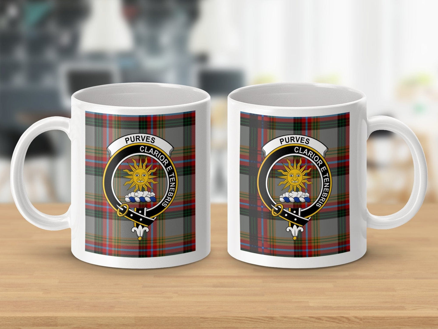 Physical Item Purves Clan Scottish Tartan Crest Mugs