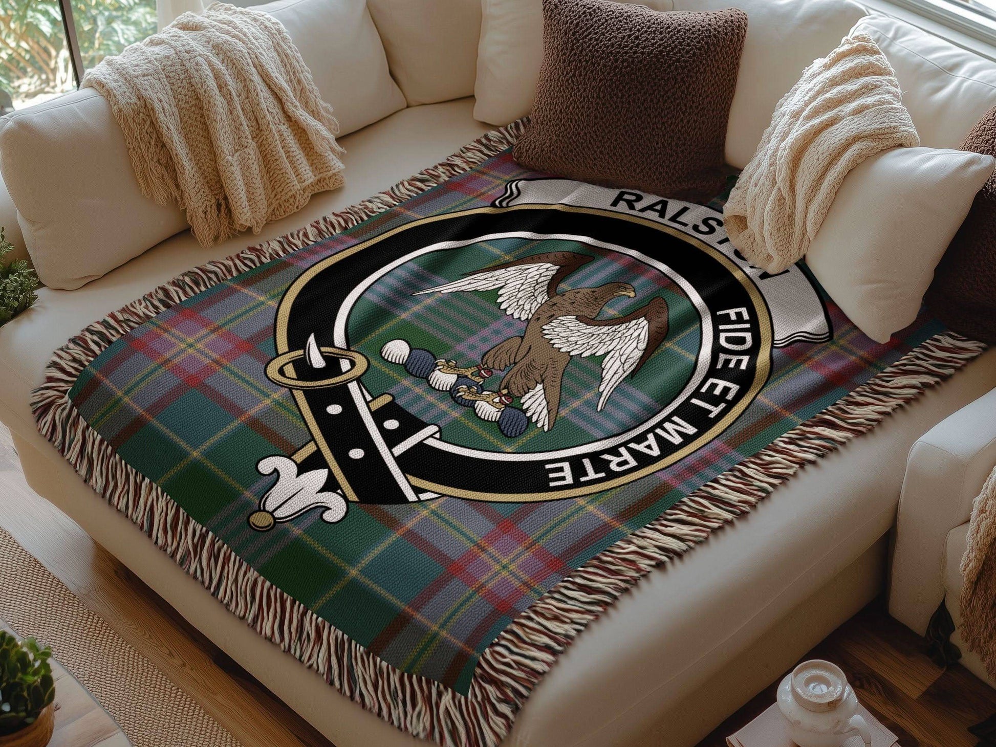 Ralston Clan Crest Tartan Scottish Woven Blanket - Celtic Ancestry Gifts