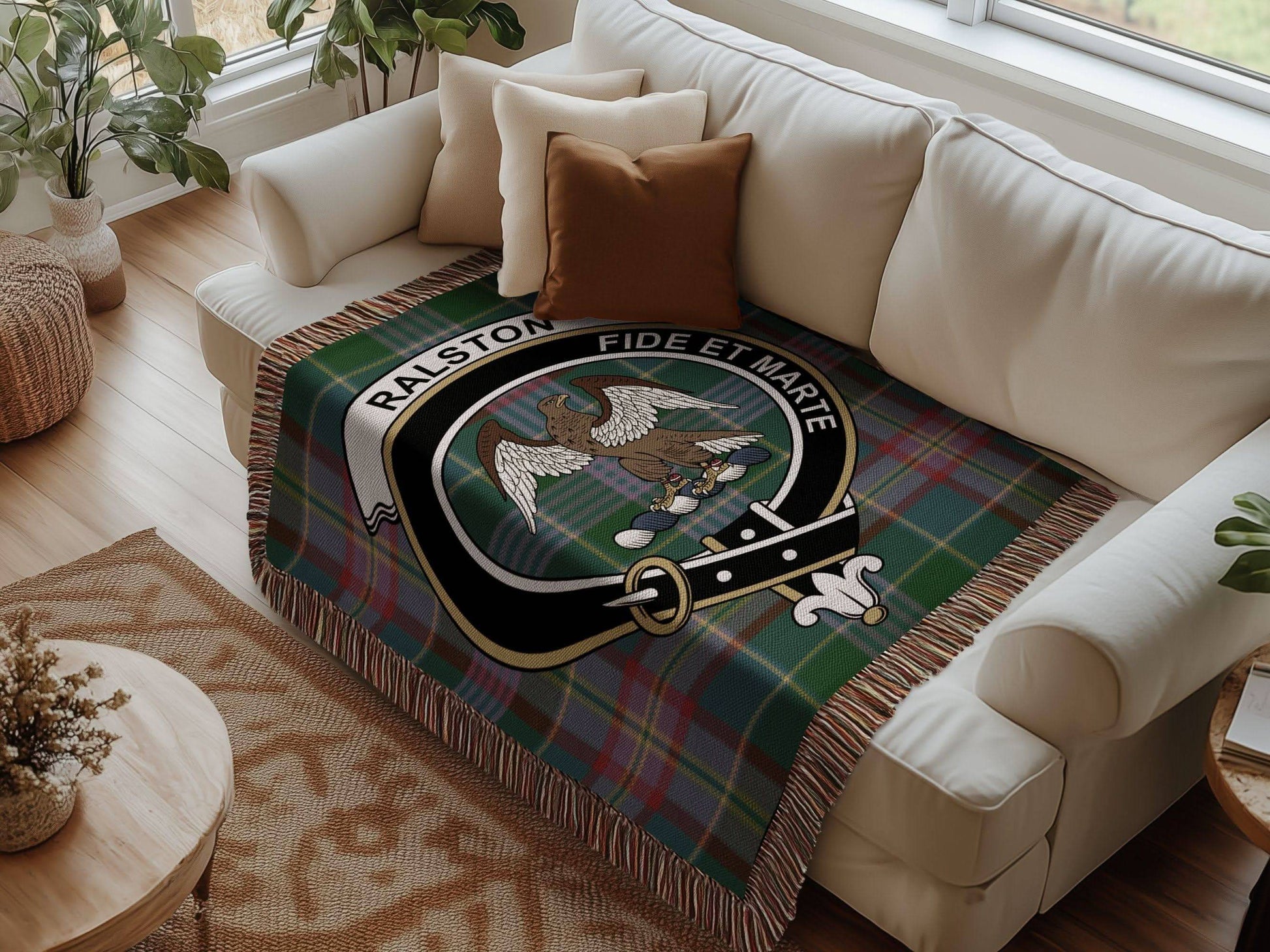 Ralston Clan Crest Tartan Scottish Woven Blanket - Celtic Ancestry Gifts