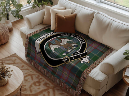 Ralston Clan Crest Tartan Scottish Woven Blanket - Celtic Ancestry Gifts